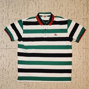 Burberry Brit Embroidered Logo Striped 1/4 Button Down Polo Shirt